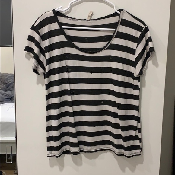 Distressed black and white striped tee - Picture 1 of 2